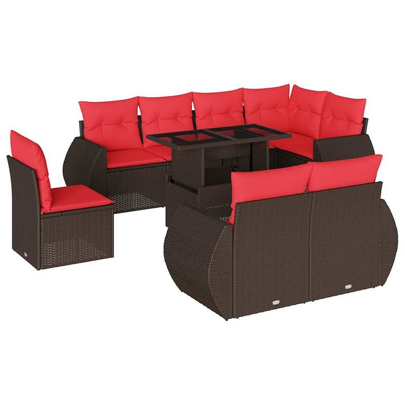 vidaXL Patio Sofa Set with Cushions and Table Outdoor 9 Piece Poly Rattan