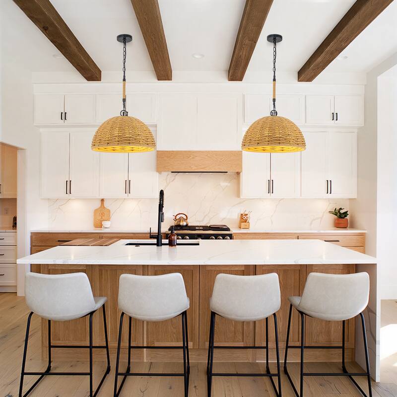 3-Light Farmhouse Hemp Rope Pendant Light for Kitchen Island Dining Room - Black - 17.9" W × 8.9" H