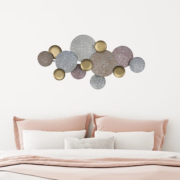Stratton Home Decor Modern Pink and Gold Metal Plates Wall Decor Bed