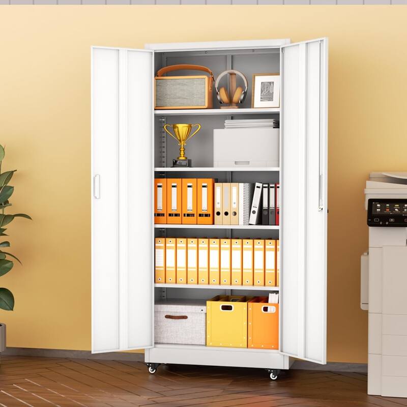 73" Rolling Garage Storage Cabinet with Locking Doors and Adjustable Shelves for Garage, Home Office, School