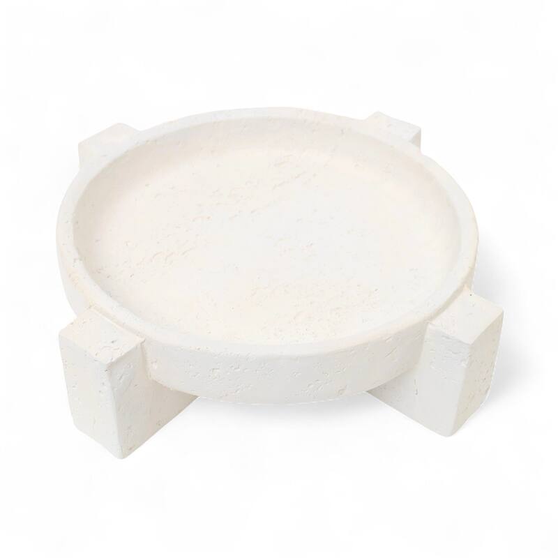 Avice 14.25" Beige Stone Style MGO Decorative Dish on Stand - Beige