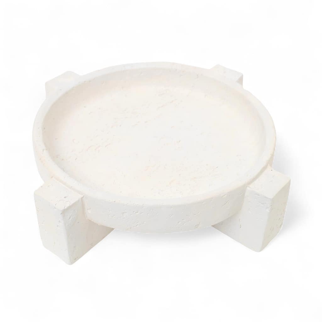 Avice 14.25" Beige Stone Style MGO Decorative Dish on Stand