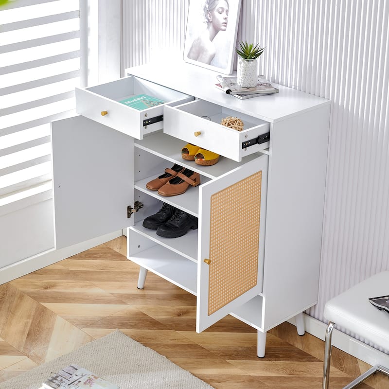Modern Minimalist Storage Cabinet, Rattan Shoe Cabinet, Bed Top Cabinet,Beautiful Shape - White