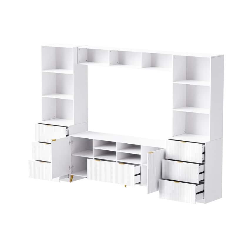4-Piece Wood Wall Unit Entertainment Center with 13 shelves,8 Drawers and 2 Cabinets