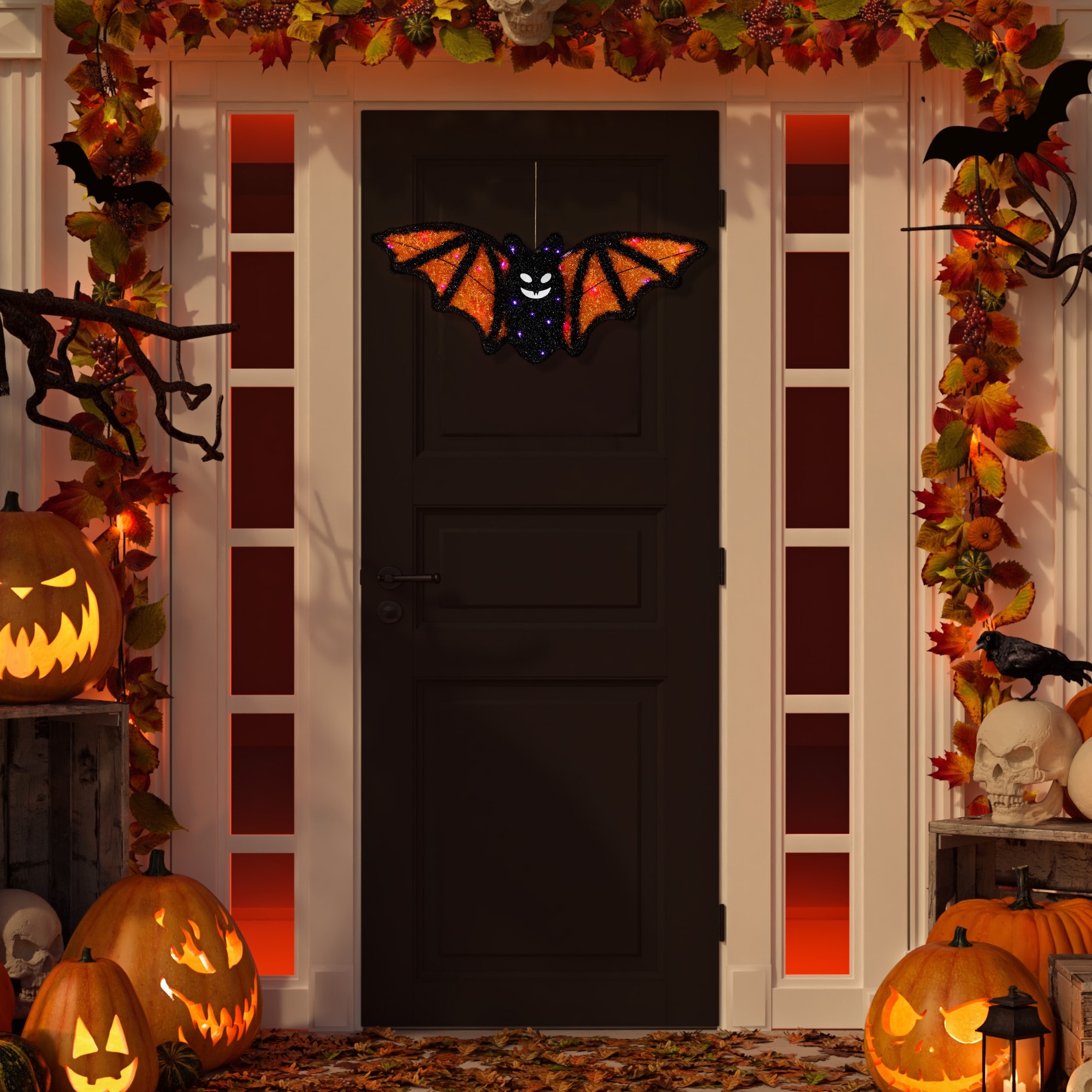 Led Lighted Bat Halloween Decoration 25" Black Orange Purple Lights