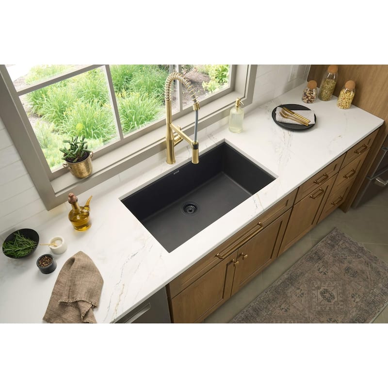 Ruvati 30 x 18 inch Granite Composite Undermount Single Bowl Kitchen Sink - Midnight Black - RVG2030BK
