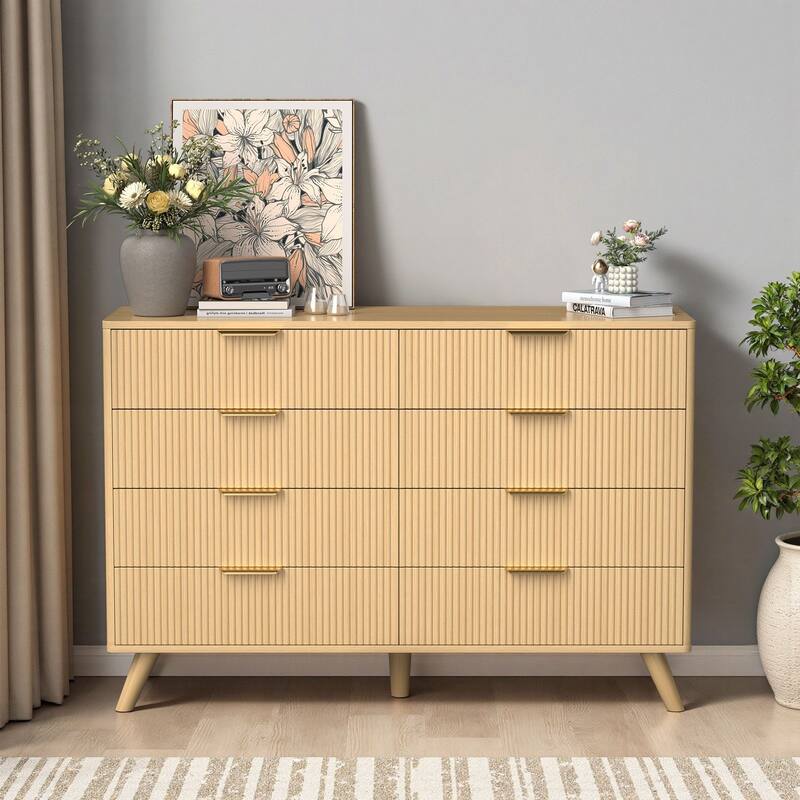Meyreso Modern Boho Wave Wood Dresser, Wide Storage Cabinet