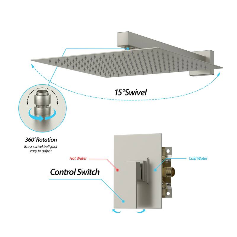 Topcraft 10-inch Wall Mount Square Shower System with Rough-in Valve - 10*10