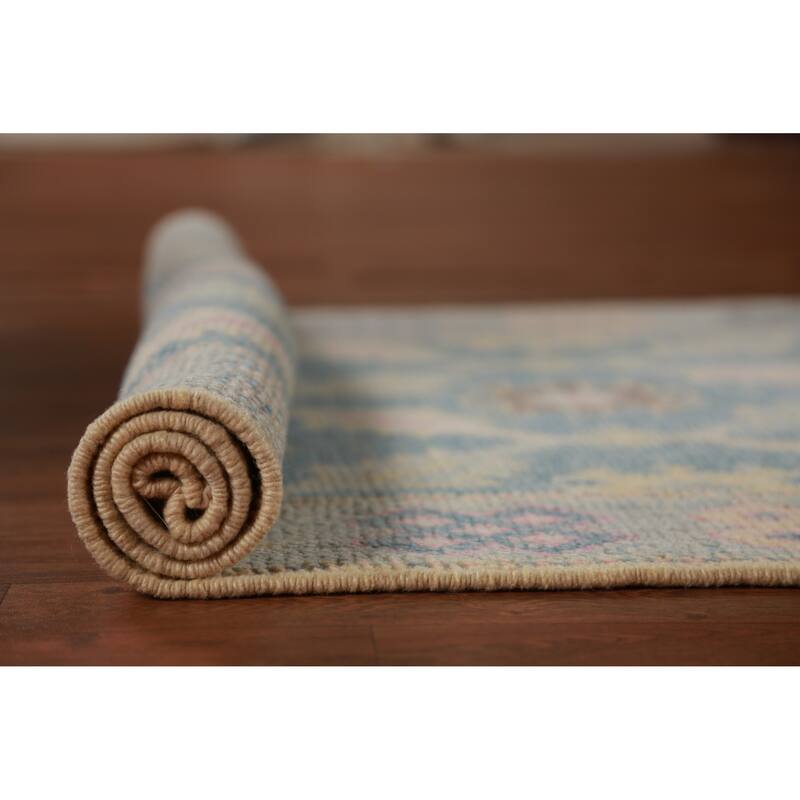 Hand Knotted Oriental 100% Wool Carpet Transitional Floral Navy Blue & Blues Oushak Runner Rug - 17' 2'' X 3' 1''