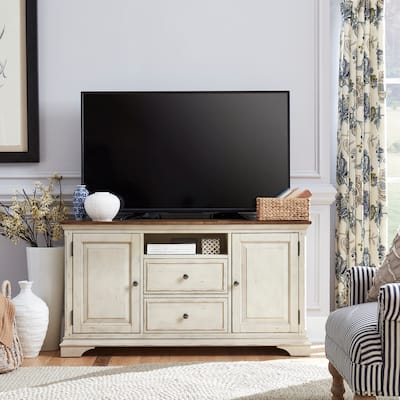 Morgan Creek Antique White Wire Brushed Tobacco Accents 56 Inch TV Console