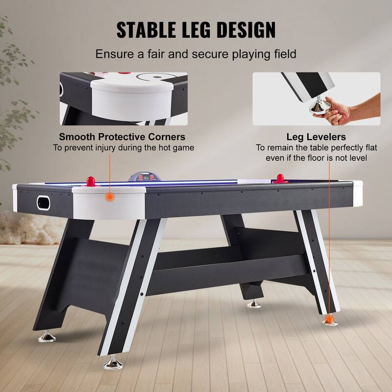 72" Indoor Air-Powered Hockey Game Table with LED Light Strip and PVC Surface - 72”L x 40”W x 32”H