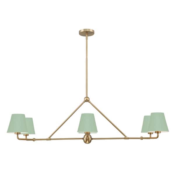 slide 2 of 5, Xavier 6 Light Vibrant Gold and Green Chandelier - 46"W x 14.75"H x 18"D