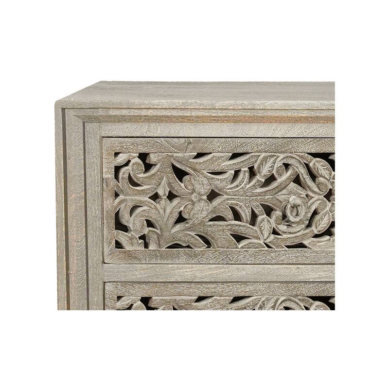 HomeRoots 57" Gray Carved Scrollwork Solid Wood Six Drawer Dresser