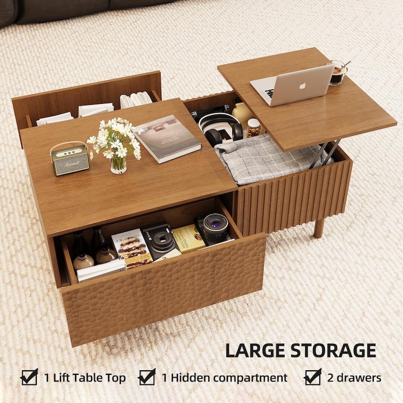 51.1" Satin Walnut Coffee Table with Storage Drawers for Living Room & Home Office - 51.1"Wx27.5"Dx18.9"H