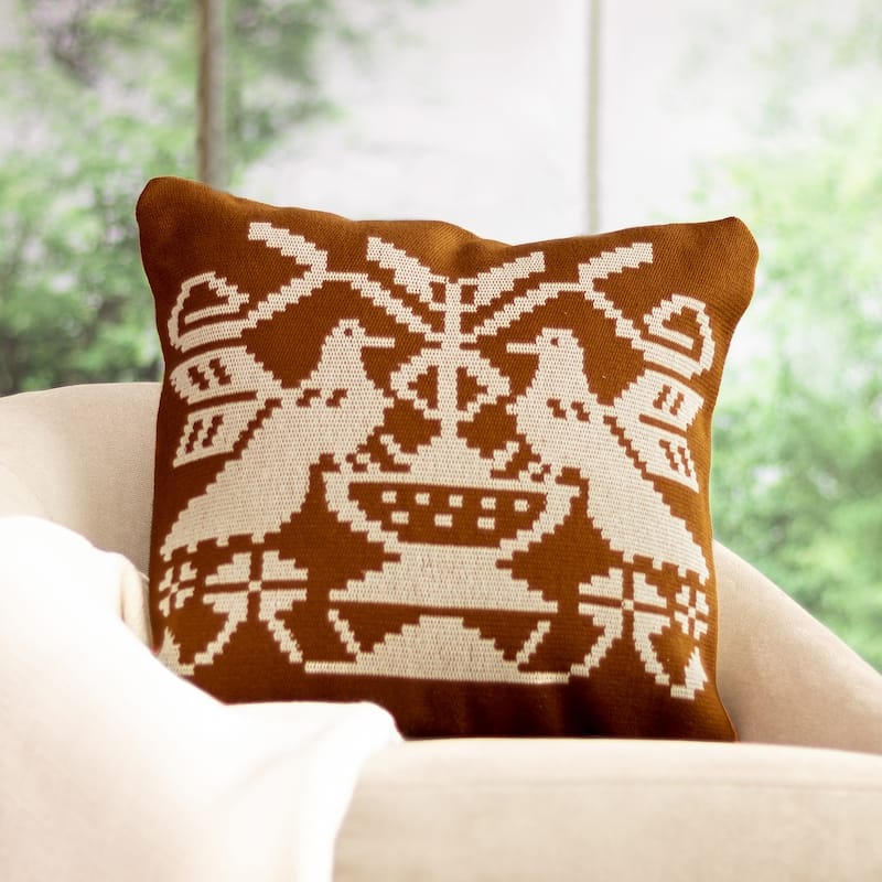 Novica Handmade Birds In Brown Cotton Blend Cushion Cover