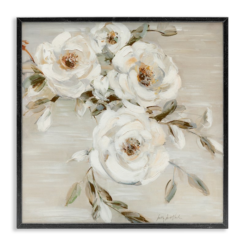 Stupell Neutral Rose Trio Framed Giclee Art Design By Sally Swatland - 12 x 12 - Black