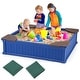 preview thumbnail 1 of 7, Gymax Kids Outdoor Sandbox 48.5'' x 48.5'' x 12.5'' Large HDPE Sandpit Blue