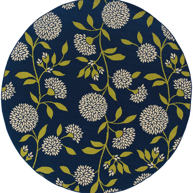 Catalina Chrysanthemum Floral Indoor/ Outdoor Rug - 7'10" Round - Blue/Green