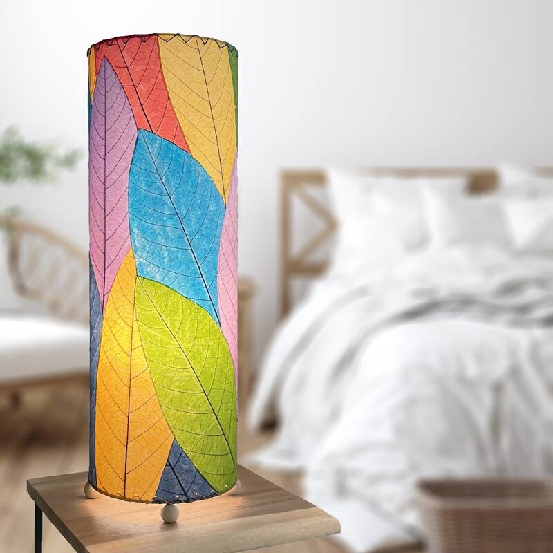 Handmade 24 Inch Cocoa Leaf Cylinder Table Lamp, Cocoa Leaves Shade, 8 x 8 x 24 in. - 8 x 8 x 24