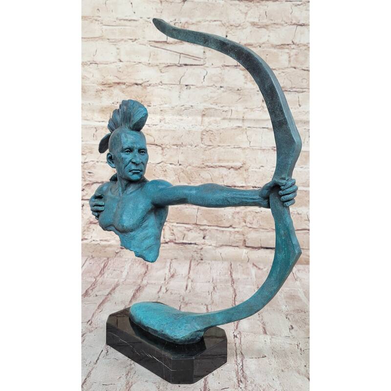 Native American Indian Mohawk Archer Pulling Bow Bronze Sculpture By Mario Nick