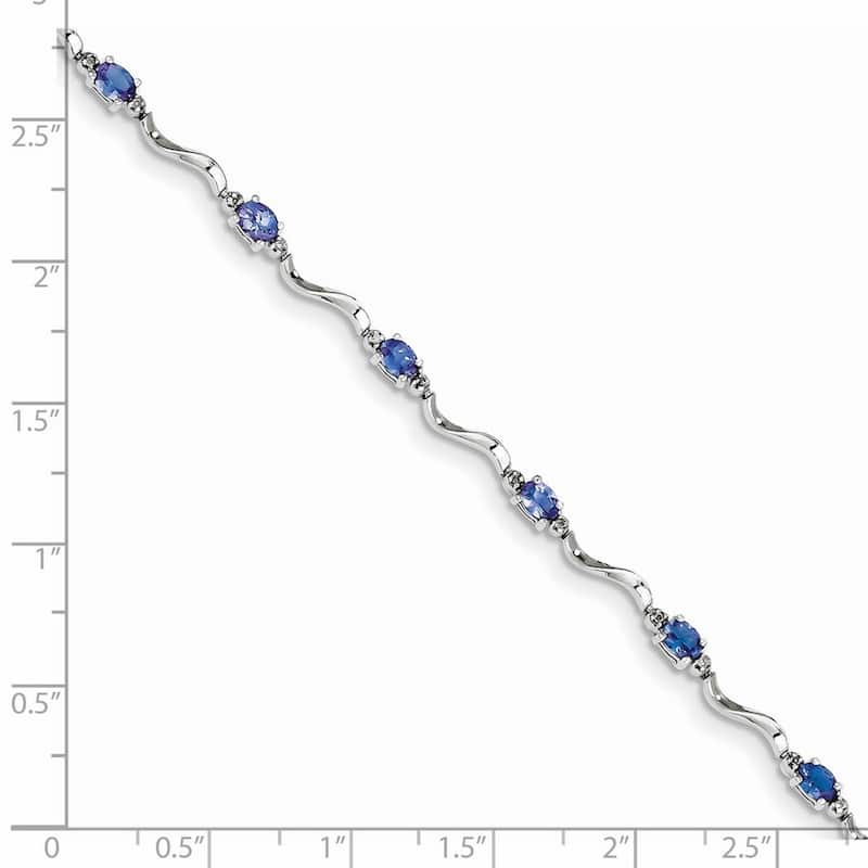 Curata 925 Sterling Silver Polished Lobster Claw Closure Rhodium Plated Diamond and Tanzanite Bracelet