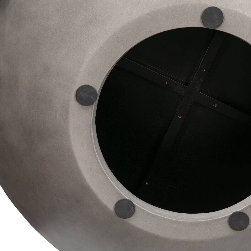 48 Inch Round Coffee Table with Wood Top and Concrete Base, Black Brushed