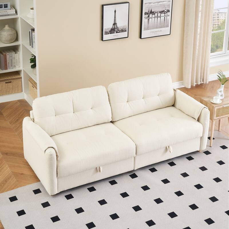 Teddy Cotton Linen Fabric Sofa with Built-in Storage