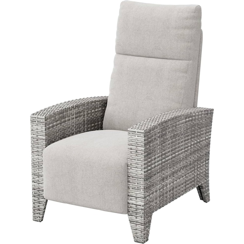 Outdoor Wicker Recling Patio Chair for Garden, Poolside - Off White