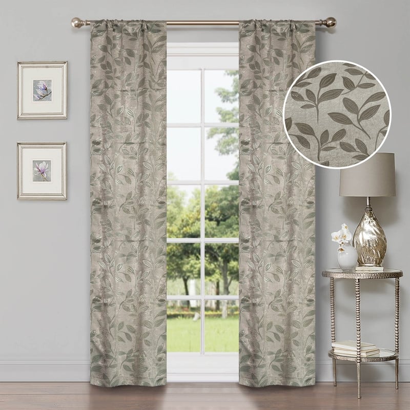 Superior Modern Bohemian Leaves Room Darkening Curtains with Grommets