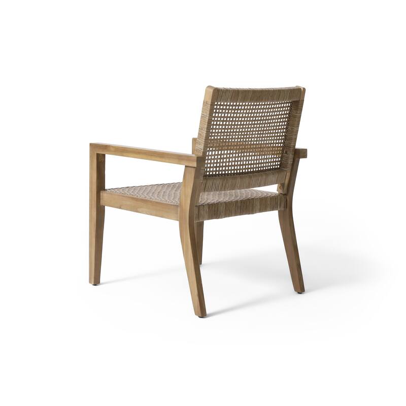 Roomfitters Set of 2 Outdoor Wicker and Acacia Wood Club Chairs with Cushions for Patio Seating, Natural