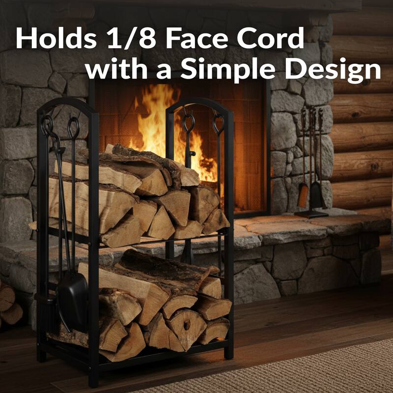Steel Fireplace Log Holder and 5-Piece Tool Set