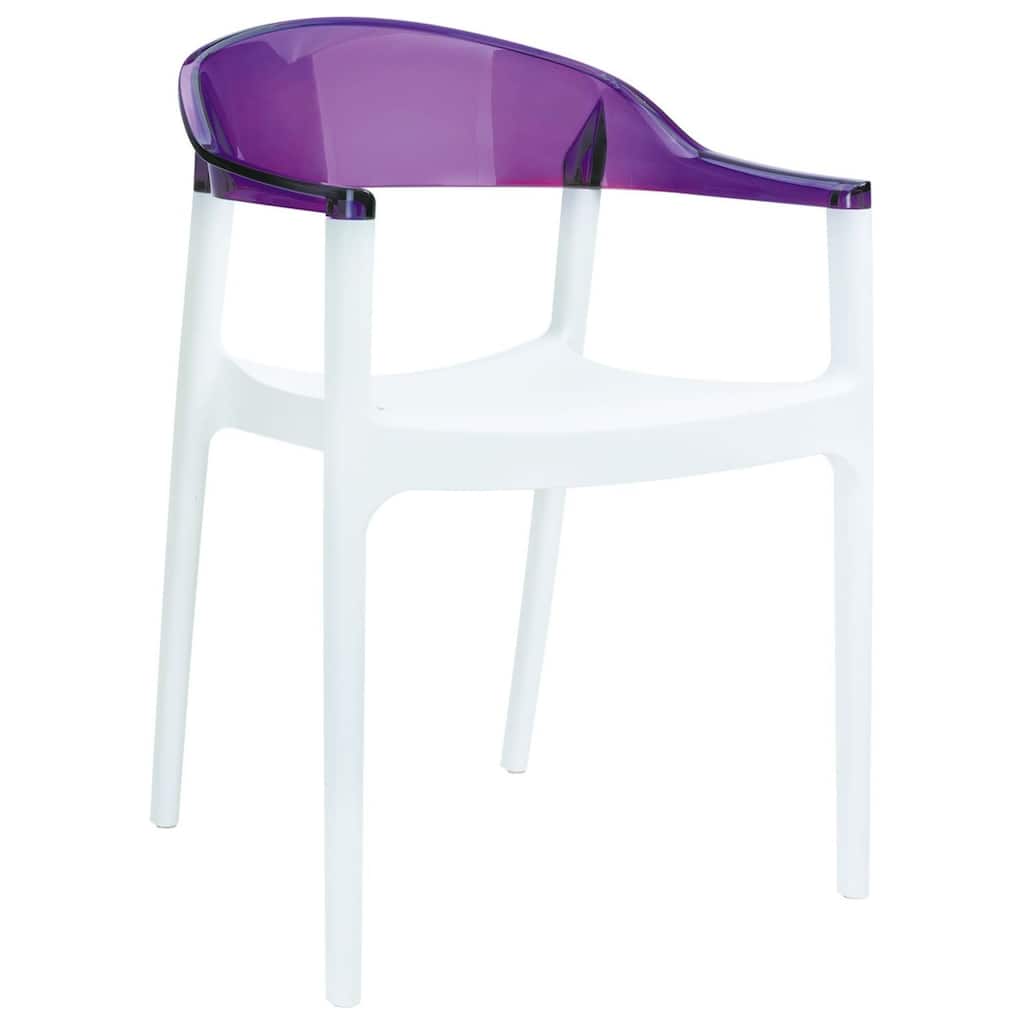 32" White and Purple Transparent Stackable Outdoor Patio Dining Arm Chair