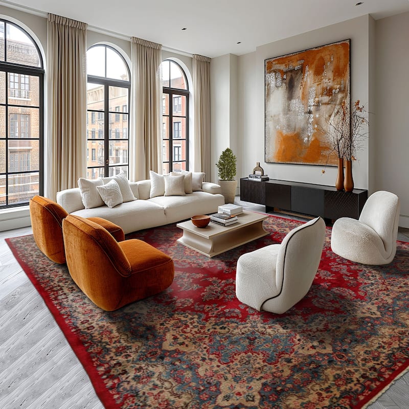 12'6''x18 Hand Knotted Wool Red Plush Pile Kerman Traditional Rug - 12' 6'' x 18' - 12' 6'' x 18'