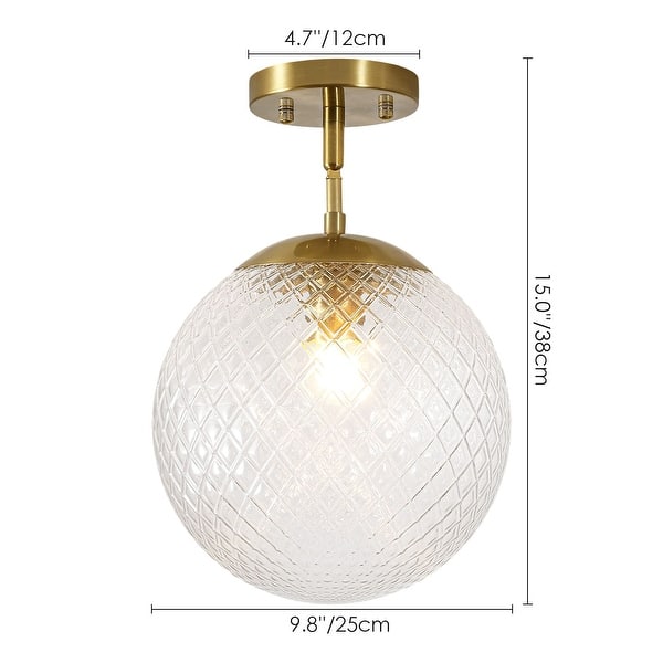 Rennnsan 1-Light Modern Clear Grid Glass Semi Flush Mount Ceiling Light for Bedroom and Hallway - 9.8" W x 15" H