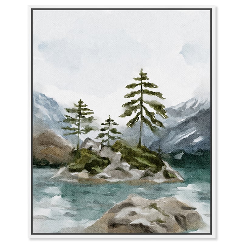 Art Remedy Cold Winter Lake Framed Landscape 1 Piece Canvas Wall Art Watercolor Style - 25 x 31 - White