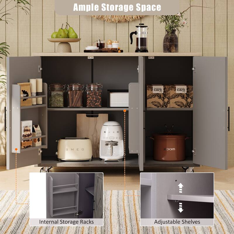 Rolling Kitchen Island with Internal Storage Rack, Drop Leaf Breakfast Bar, Storage Island Cart on Wheels with Drawers