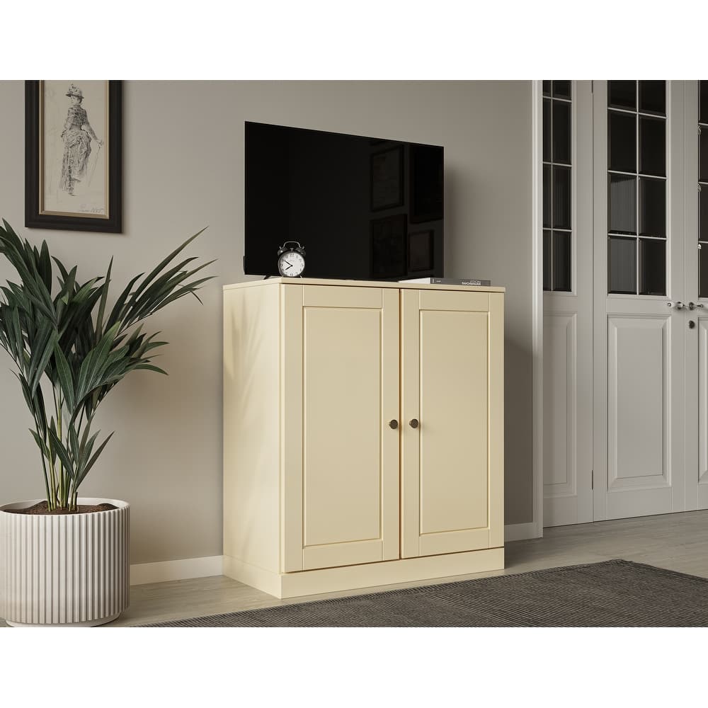 Palace Imports 100% Solid Wood TV Stand with Solid Doors for TVs up to 32"