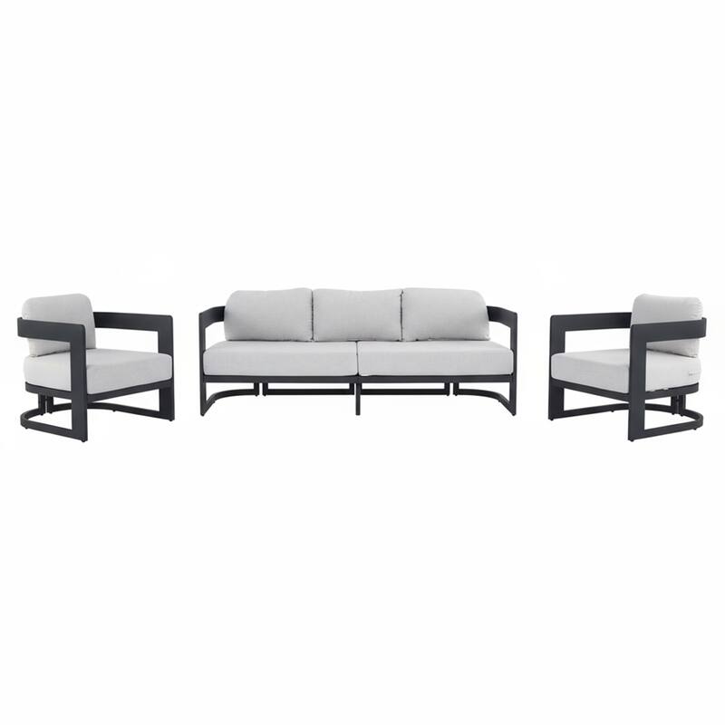 Christopher Knight Home - Modern Outdoor Aluminum Sofa Set with Cushions - 3-Piece Conversation Set
