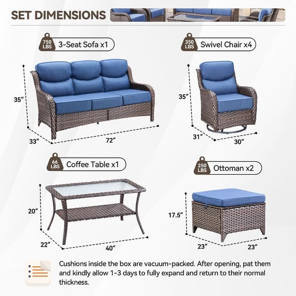 dimension image slide 18 of 36, Outdoor Sofa with 6-Inch Thick Cushions Furniture for Porch