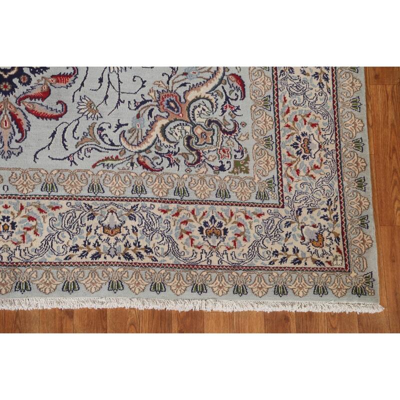 Hand Knotted Oriental 100% Wool Carpet Traditional Floral Greys & Charcoal Kashan Area Rug - 9' 6'' X 6' 6''