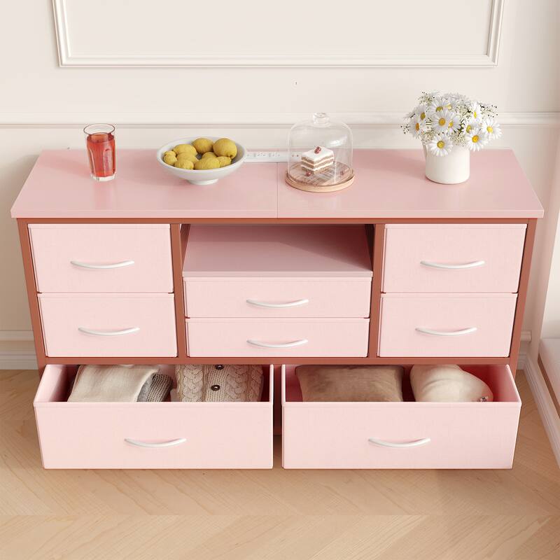 8-Drawer Storage Cabinet TV Cabinet，Spacious Storage Cabinet with Electrical Outlets