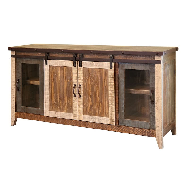 HomeRoots 70" Brown Solid Wood Cabinet Enclosed Storage Distressed TV Stand - 70' X '34.75' X '19