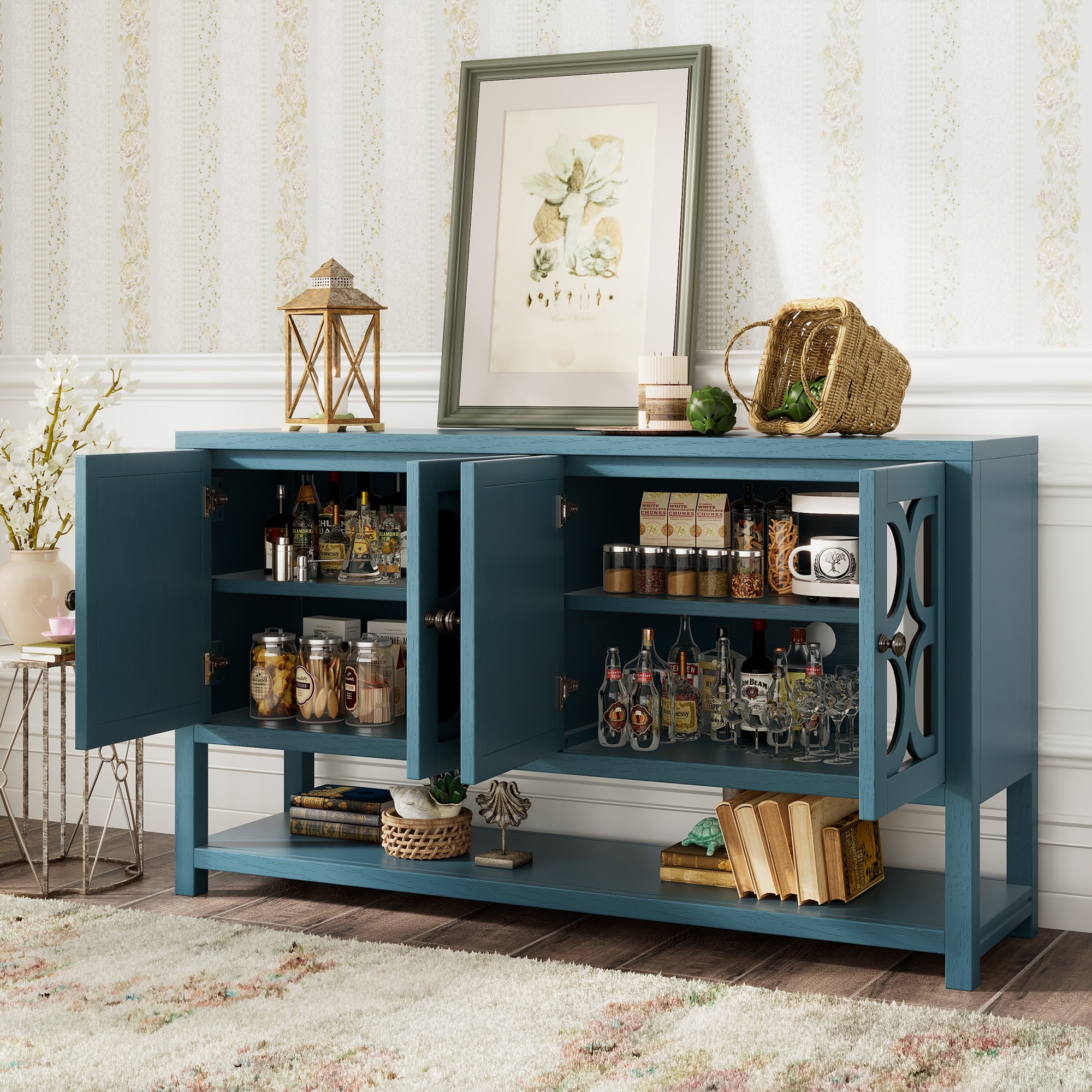 Buffet Cabinet Navy Wine Cabinet FESTIVO 32 Blue Wood Buffet Bar