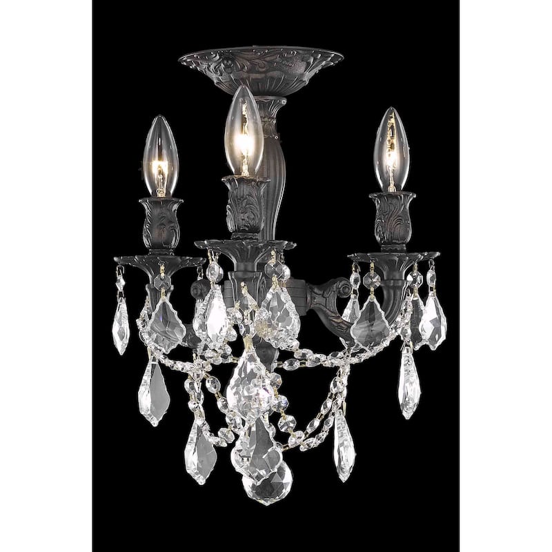 Fleur Illumination 3 light Dark Bronze Flush Mount - Dark bronze/royal cut crystals (golden teak)