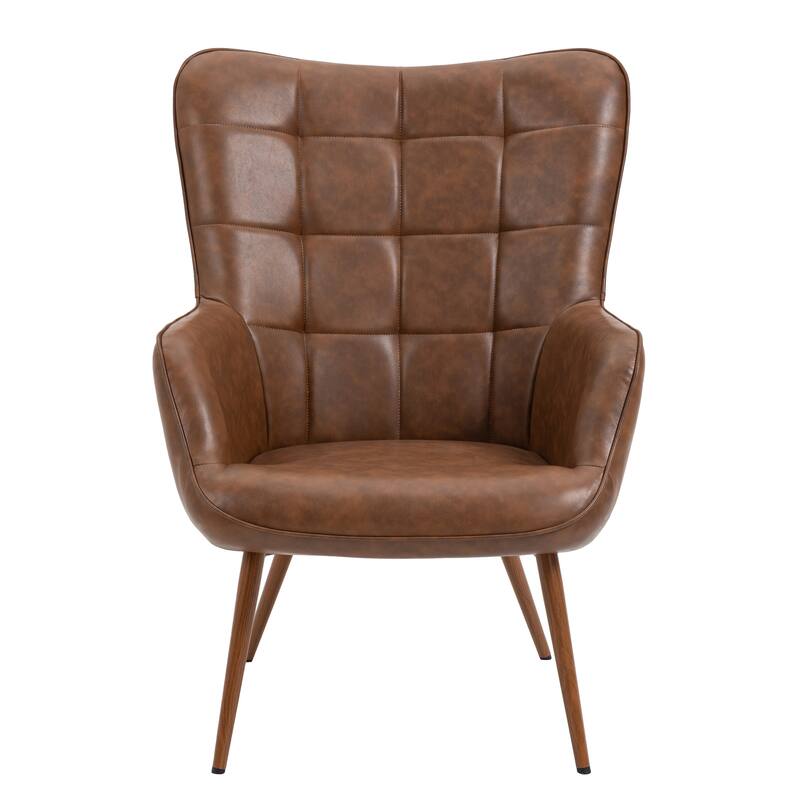 Vintage Wingback Chair Tufted Button PU Leather Accent Chair