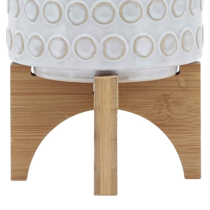 Sagebrook Home Ceramic Planters: Elevate Your Greenery with Stylish Bamboo Wood Stands - Perfect Home Decor Accessory