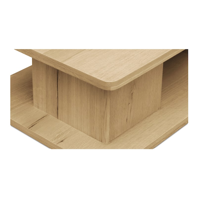 NADAAL STUDIOS Thalor Coffee Table, Large Rectangular Solid Oak Edge, Bullnose Vertical Support, Dark Brown