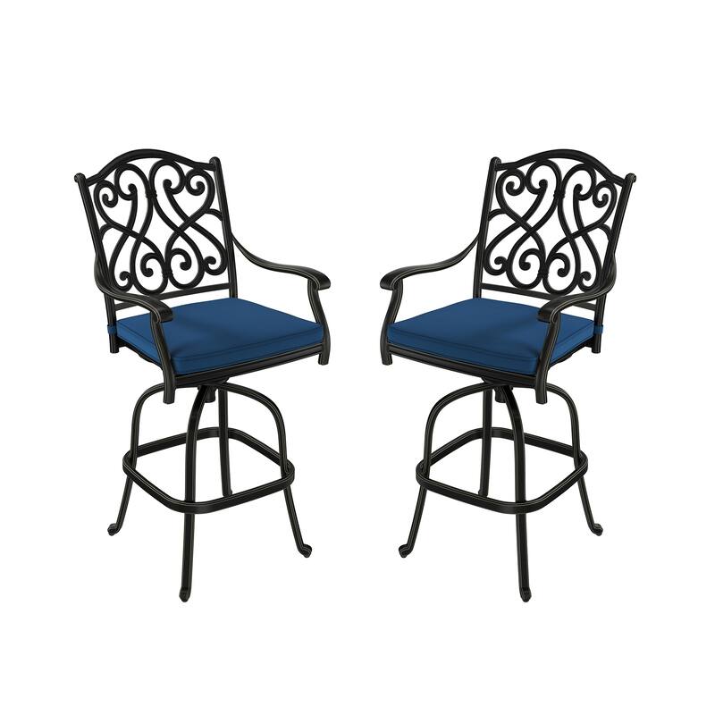 Cast Aluminum Outdoor Stool with Cushion (Set of 2)