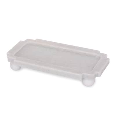 Modern Marble Tray with Elevated Base and Rounded Feet - 2" White - 13" x 7.25" x 2"