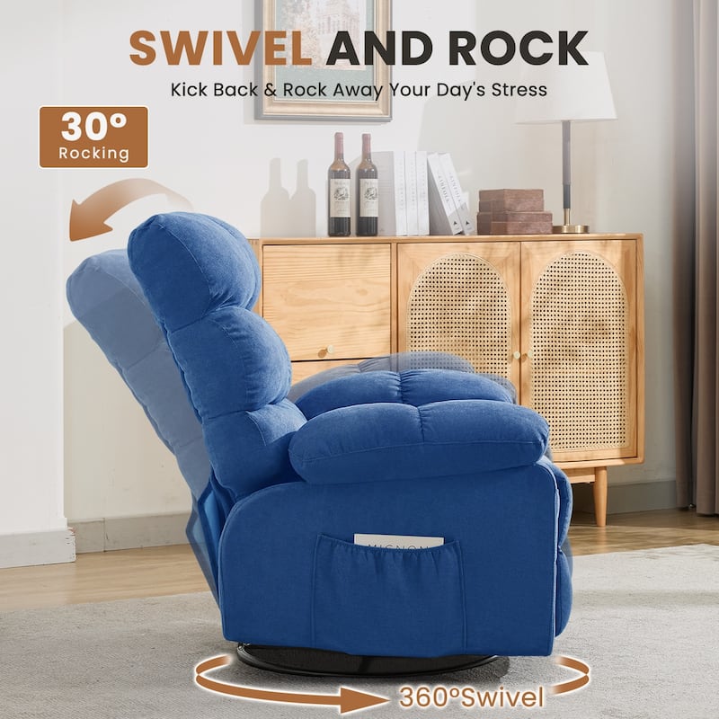 Swivel Rocker Recliner Chair 360° Manual with Side Pockets for Adults